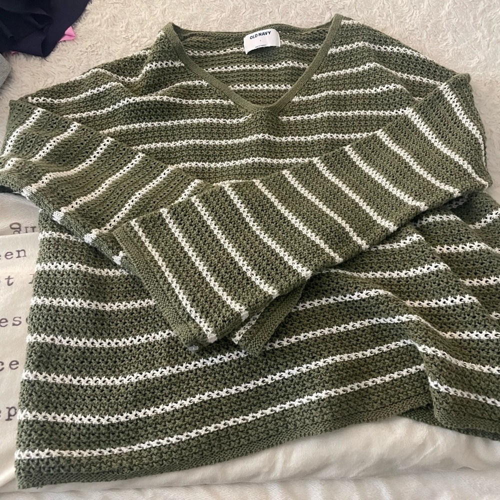 Old navy green and white striped sweater